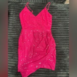 Pink Fashion Nove Sequin V-Neck Spaghetti Strap Dress